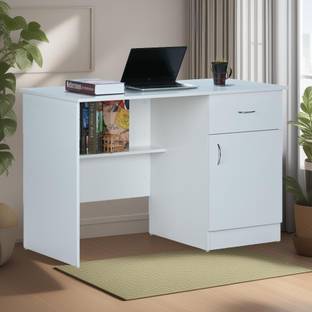 DeckUp Hermes White Engineered Wood Office Table
