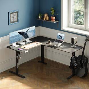 TEKAVO L Shaped Height Adjustable Frame Engineered Wood Multipurpose Table