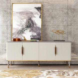 NG Decor 63" Off White Contemporary TV Stand 4 Doors & 4 Shelves Media Cabinet in Small Engineered Wood TV Entertainment Unit