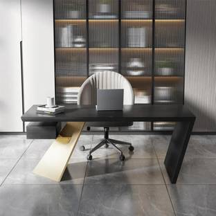 NG Decor NG Decor Cabstract Black and Gold Computer Desk Modern Writing Desk with Drawer Engineered Wood Office Table