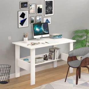 FORKTAIL Engineered Wood Computer Desk with One Tier Shelves Laptop Study Table Engineered Wood Study Table