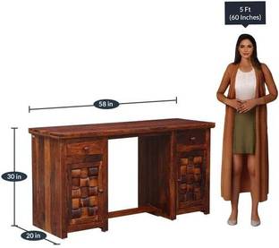 Credenza Study Table for Students Desk Writing Tables with 2 Drawer and 2 Cabinet Storage Solid Wood Multipurpose Table