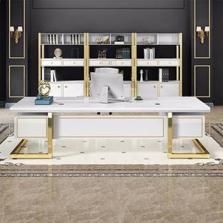 NG Decor Holf Modern Rectangular Executive Office Desk with 4 Drawers in White Engineered Wood Office Table