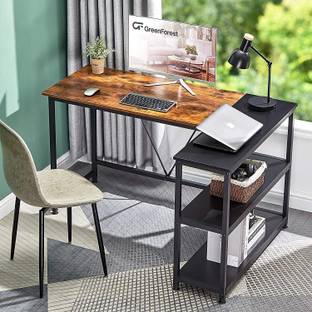 TEKAVO Reversible L-Shape Corner Desk with Storage Shelf, Writing Computer Desk Saving Space for Home/Office PC Workstation Laptop Table, Rustic Brown and Black - (130x50x75 cm) Engineered Wood Office Table