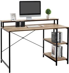 Worldwood Computer Table with Monitor Riser and Storage Shelves Engineered Wood Study Table