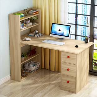 KAWACHI Compact Computer Laptop Desk Study Table with 4 Shelves Storage 3 Drawers Engineered Wood Office Table