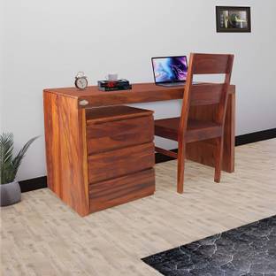 Wudniture Laptop Computer Table with 3 Drawers Movable Storage Cabinet for Home | Solid Wood Multipurpose Table