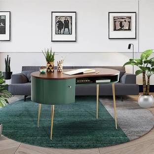 NG Decor Mid Century Modern Curved Office Desk Computer Desk with Shelf & Storage Engineered Wood Office Table