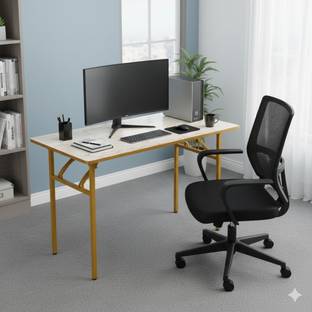 Kiara Quality First Multi-Purpose Foldable & Portable Wooden Laptop Table with Metallic Golden Leg Solid Wood Office Table