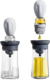 Shreeshann Glass Olive Oil Bottle and Brush 2 in 1 Silicone Dropper Measuring Oil Dispenser 200 ml Glass Bottle