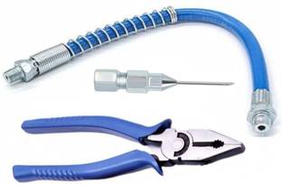 EPITECH MART Grease Gun Needle Tip Adaptor With 12'' Blue Flexible Pipe, 8' Plier Manual Dispenser
