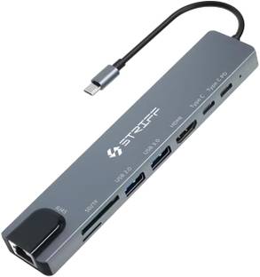 STRIFF Micro USB OTG Adapter 8in1 USB Hub Type-C, SD/TF Reader, HDMI, USB 3.0, PD, RJ45, for MacBook