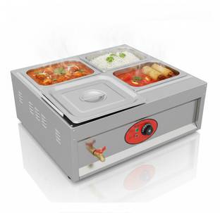 KHUSHI UDYOG 35-Litre Oven Toaster Grill OTG SS Bain Marie 4 Compartment Food Warmer Lids 8.5L GN Pan ...