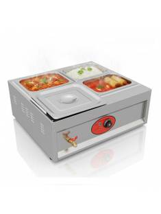 KHUSHI UDYOG 35-Litre Oven Toaster Grill OTG SS Bain Marie 4 Compartment Food Warmer Lids 8.5L GN Pan ...