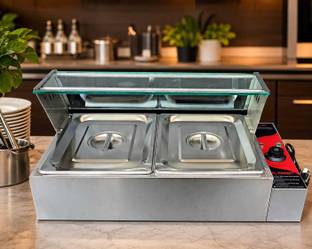 haabbib 11-Litre Oven Toaster Grill OTG 2-Pan STAINLESS STEEL Bain Marie Food Warmer with Glass Cover,...