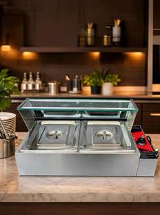 haabbib 11-Litre Oven Toaster Grill OTG 2-Pan STAINLESS STEEL Bain Marie Food Warmer with Glass Cover,...