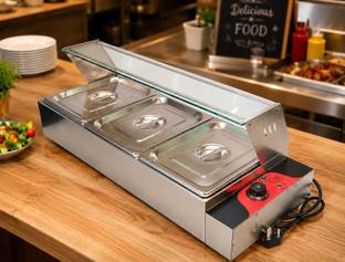 HAMIM 17-Litre Oven Toaster Grill OTG 3-Pan STAINLESS STEEL Bain Marie Food Warmer with Glass Cover, s...