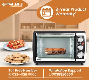 BAJAJ 20-Litre Oven Toaster Grill OTG 2000TM OTG with Timer (Motorised Rotisserie), Black grey