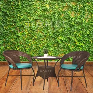 Jiomee Furniture Outdoor-Indoor Patio Rattan Wicker 2-Seater Chair & Table Bistro Set Metal Outdoor Chair