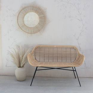 IRA Java Indoor Natural Rattan Cane Sofa Bench with Metal Legs Bamboo Outdoor Chair