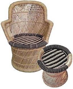 eXtenc cReation Natural and Handmade Bamboo Mudda 1-Stool 1-Chair Set With Wave Design Bamboo Outdoor Chair