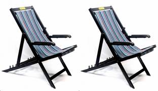Veenu EASY CHAIR set of 2- FOLDABLE,Black Framed, multi-colored seat, 3 YEARS WARRANTY Metal Outdoor Chair