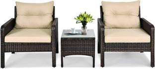 Jiomee Furniture Outdoor-Indoor Rattan Wicker Patio Furniture Conversation Set Metal Outdoor Chair