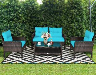 Jiomee Furniture 4 Seater Rattan Wicker Patio 3 Pieces Sofa Set with Coffee Table Metal Outdoor Chair