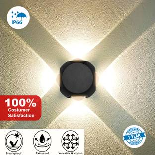 Glowing Night 4 Way Round Ball Outdoor LED Black Body Outdoor Waterproof IP65 Exterior Wall Step Light Fixture Waterproof Lamp (Warm White) ( 4x3W = 12 Watts) Post Light Outdoor Lamp