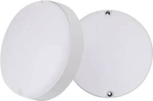 OLIPS LED Indoor/Outdoor Round Shape Waterproof Bulkhead Surface Light (12 WATT) Wall/Ceiling Light Weatherproof IP54 Shock Proof Slim Plastic Body, Cool White Light Color (PACK OF 2) Flood Light Outdoor Lamp