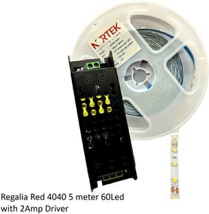 Nortek Regalia 5 Meter Red LED Strip Lights 4040, 60 LEDs Per Meter with 2AMP LED Strip Driver - Ultra Bright, Energy-Efficient LED Light Strips for Home Decoration, Bedroom, Living Room & Diwali Light For Decoration Post Light Outdoor Lamp