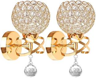 Hybrix LED Crystal Wall Lamp/Light, Golden, K9 Glass Crystals, 3 Lights Mode Cool/Warm/Natural White Light by Switching On/Off (PACK OF 2) Post Light Outdoor Lamp