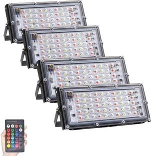 qlear RGB 50W LED Spotlight 7 Modes LED Burner, Waterproof IP65 Wall Mount with Remote Control (Pack Of 4) Flood Light Outdoor Lamp