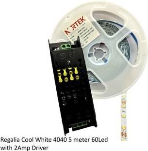 Nortek Regalia 5 Meter Cool White LED Strip Lights 4040, 60 LEDs Per Meter with 2AMP LED Strip Driver - Ultra Bright, Energy-Efficient LED Light Strips for Home Decoration, Bedroom, Living Room & Diwali Light For Decoration Post Light Outdoor Lamp