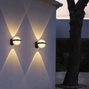 Hybrix LED 3 Way Round Globe Shape Indoor/Outdoor Modern Wall light (12 Watt) Shockproof Elegant Water Proof Acrylic Fibre Body, Warm White Light Color (PACK OF 2) Post Light Outdoor Lamp
