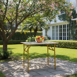 SHREE HARI QUALITY FIRST Multi-Purpose Foldable & Portable Wooden Laptop Table with Metallic Golden Leg Solid Wood Outdoor Table