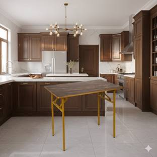 Kiara Quality First Multi-Purpose Portable & Foldable Wooden Computer Table with Metallic Golden Leg Solid Wood 4 Seater Dining Table