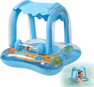 QUXIS Baby Boat Swimming Ring with Sunshade Float Safe Swim Canopy with Sun Protection