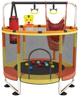 स्टारन्डडैसी 4 in 1 Trampoline with Safety Net, Pull Up Handle, Boxing Bag & Swing for Kids