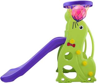 FLIPZON Baby Slide - Garden Slide in Dolphin Shape Along with One Basket Ball for Kids
