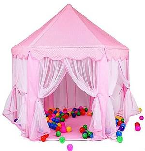 BabyGo Prince Princess Castle Theme Play Tent with Mosquito Net Design for Kids (Pink)