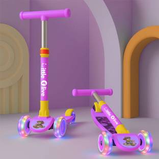 Little Olive Tikes New Adjustable Scooter with LED Lights, Foldable Design, Extra Wide Brakes