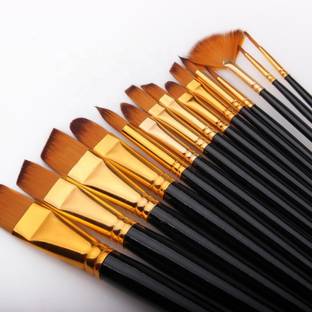 Design connection 12 pcs Professional Nylon Painting Pens Wooden pole Acrylic Oil Watercolor Artist Paint Brush Set