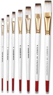 KAMAL Flat White-Brown Taklon/Synthetic Brush for Oil, Nail Artist painting Set of 7