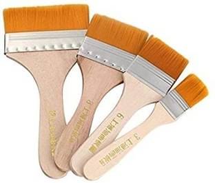 KRYTONE 4 Pcs Wooden Handle Flat Utility Paint Brush Set