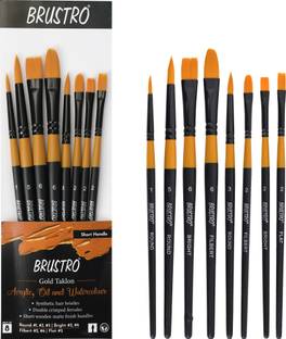 BRuSTRO Gold Taklon Artist's Brushes - Round(1,3,5), Bright(2,6), Filbert(2,6), Flat(2)