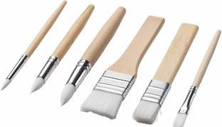 FRKB Round and Flat White Hair Paintbrush of 6pc for Acrylic ,Watercolor Painting