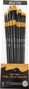BRuSTRO Artists' Gold Set of 10 Brushes for Acrylics, Oil and Watercolour.