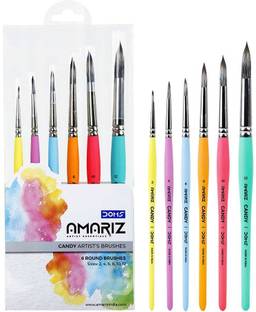 DOMS 6 Candy Artist's Brushes Round | For Acrylic, Water, Poster & Gouache Colors