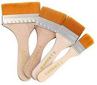 Prescent Wooden Handle Painting Brushes 5cm x 3cm Bristles Head 4 Pcs